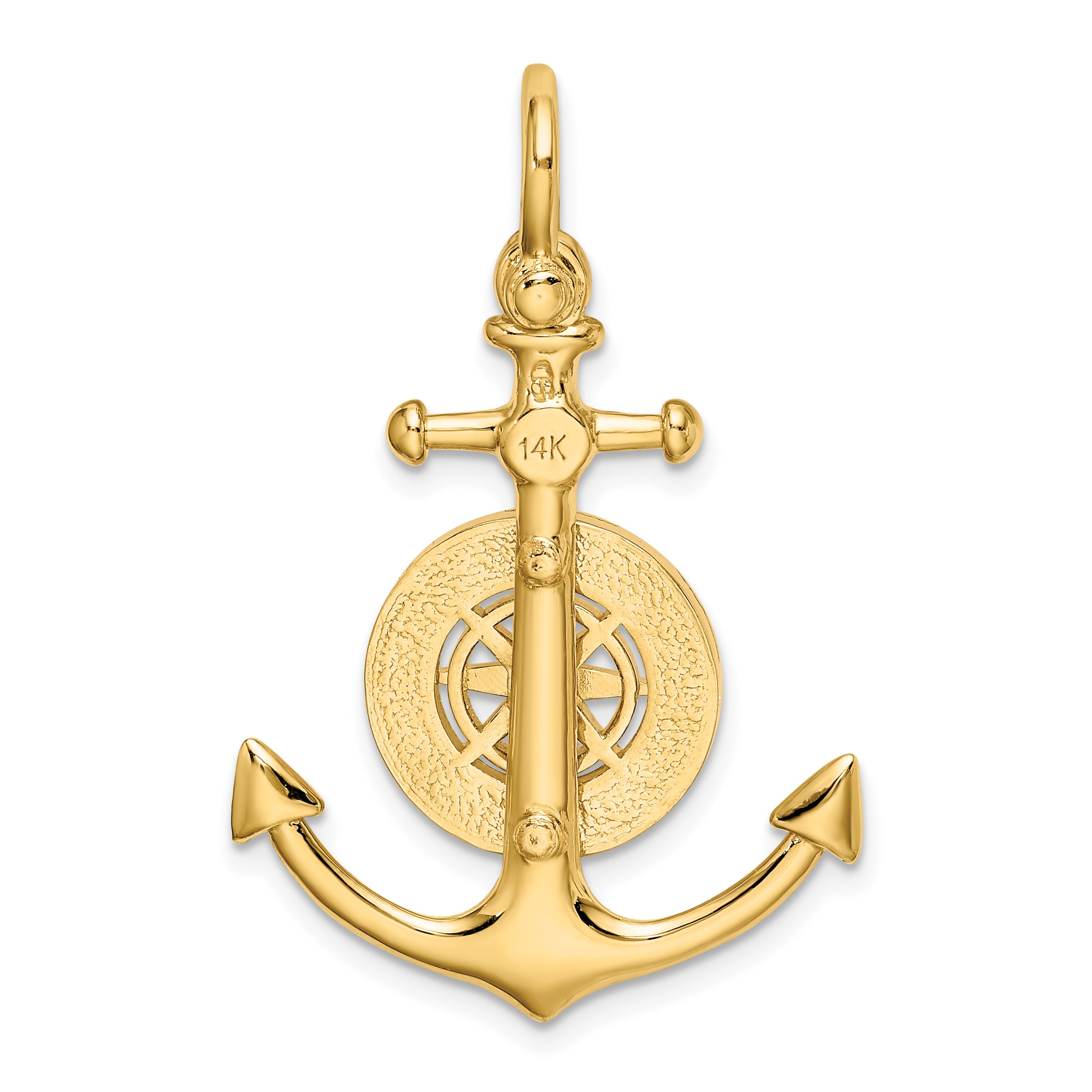 14K 3-D Small Anchor w/ Nautical Compass Charm