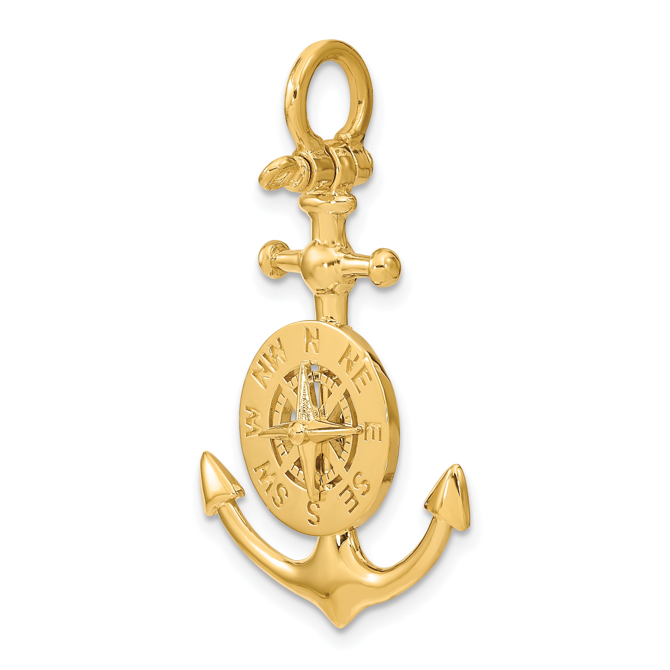 14K 3-D Small Anchor w/ Nautical Compass Charm