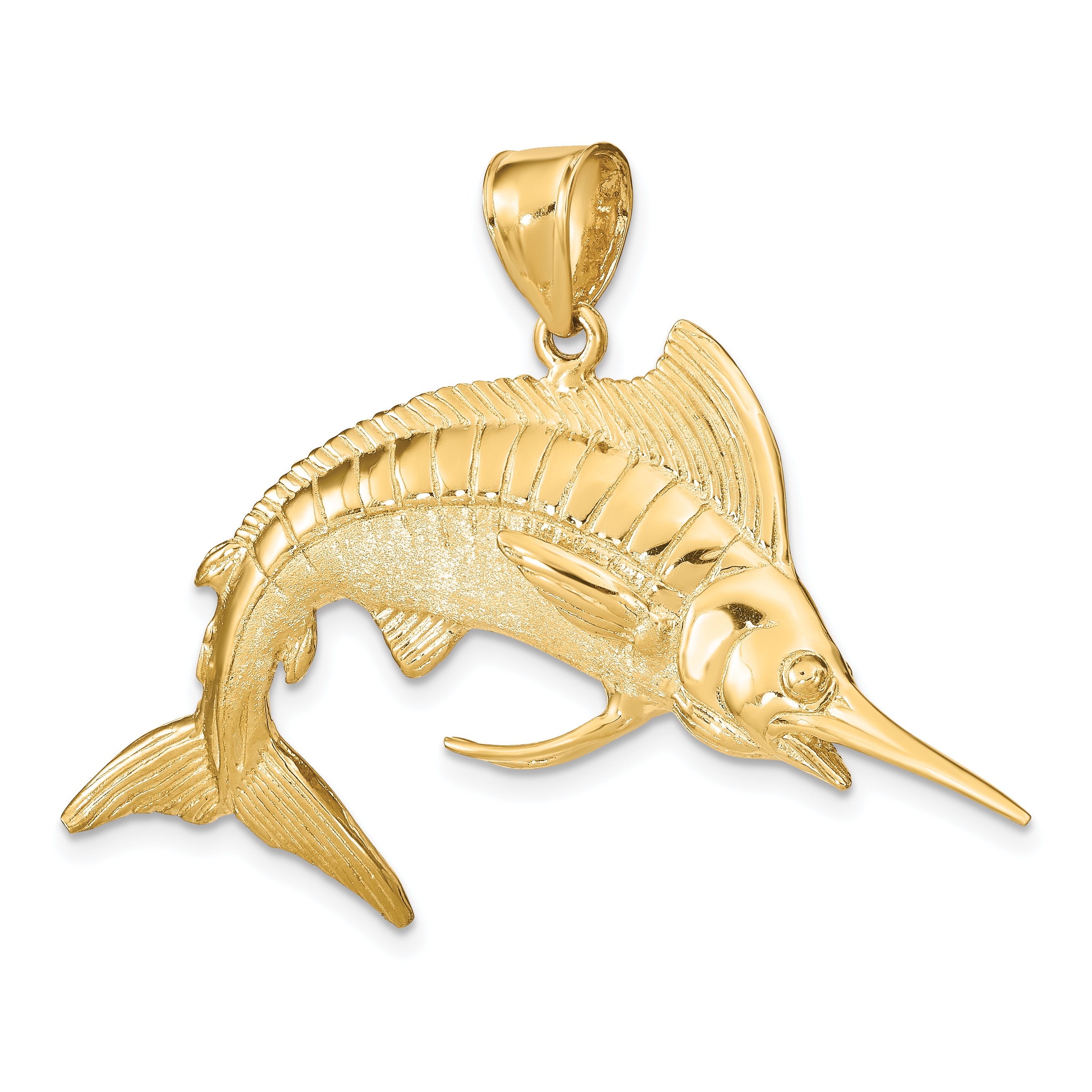 14K 3-D Polished Satin White Marlin Charm