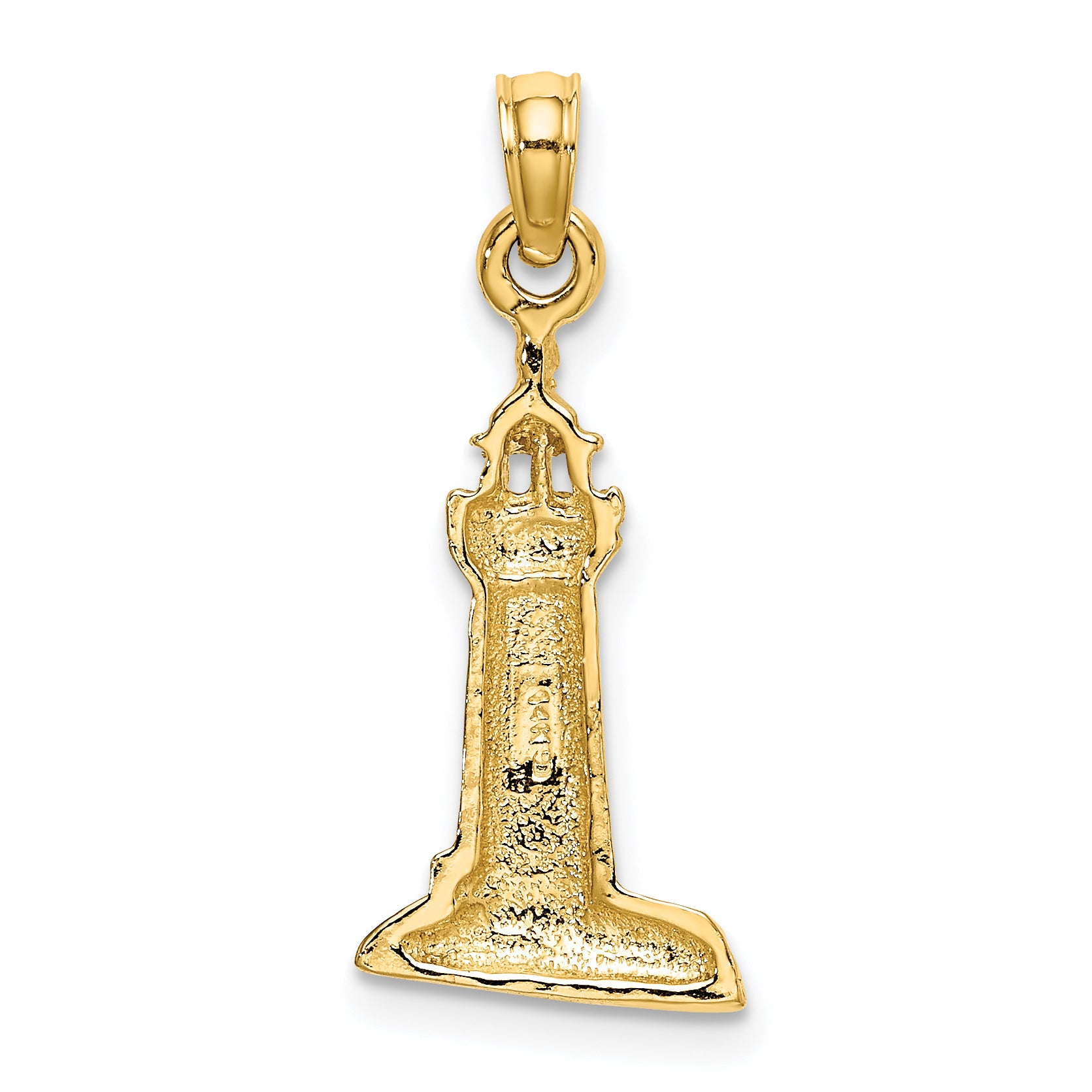 14K 2-D Polished and Textured Lighthouse Charm