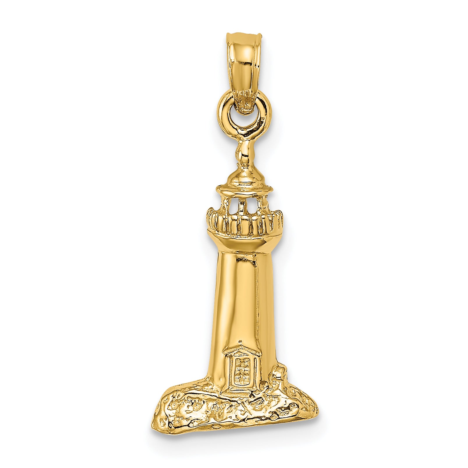 14K 2-D Polished and Textured Lighthouse Charm Main image