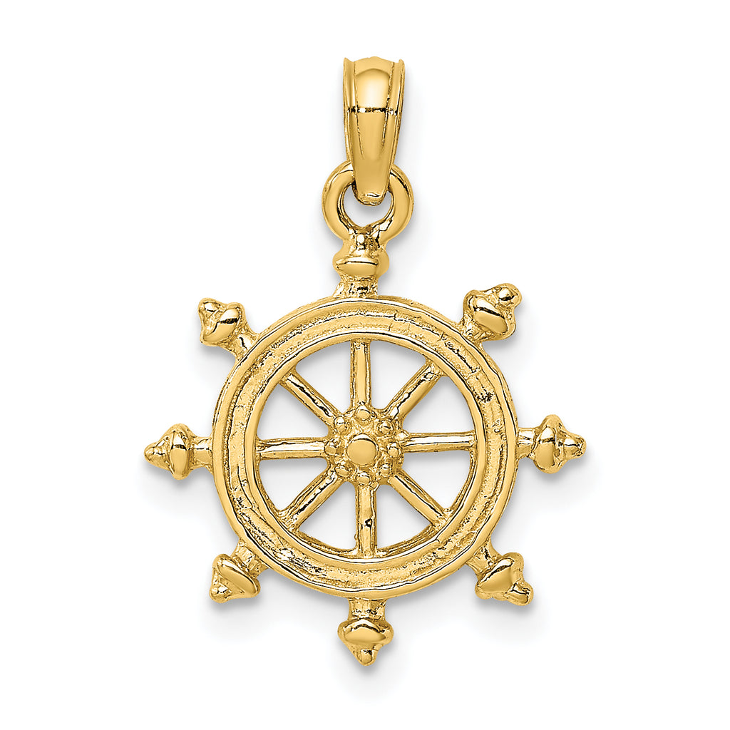 14K 2-D Engraved Ship Wheel Charm