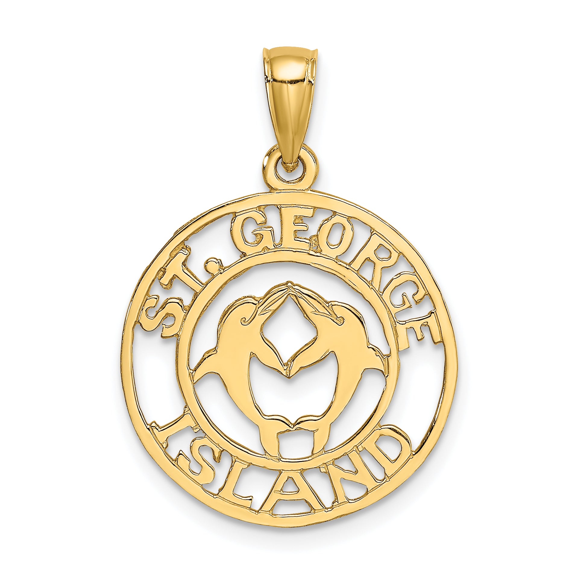 14K ST. GEORGE ISLAND w/DOLPHINS Circle Charm