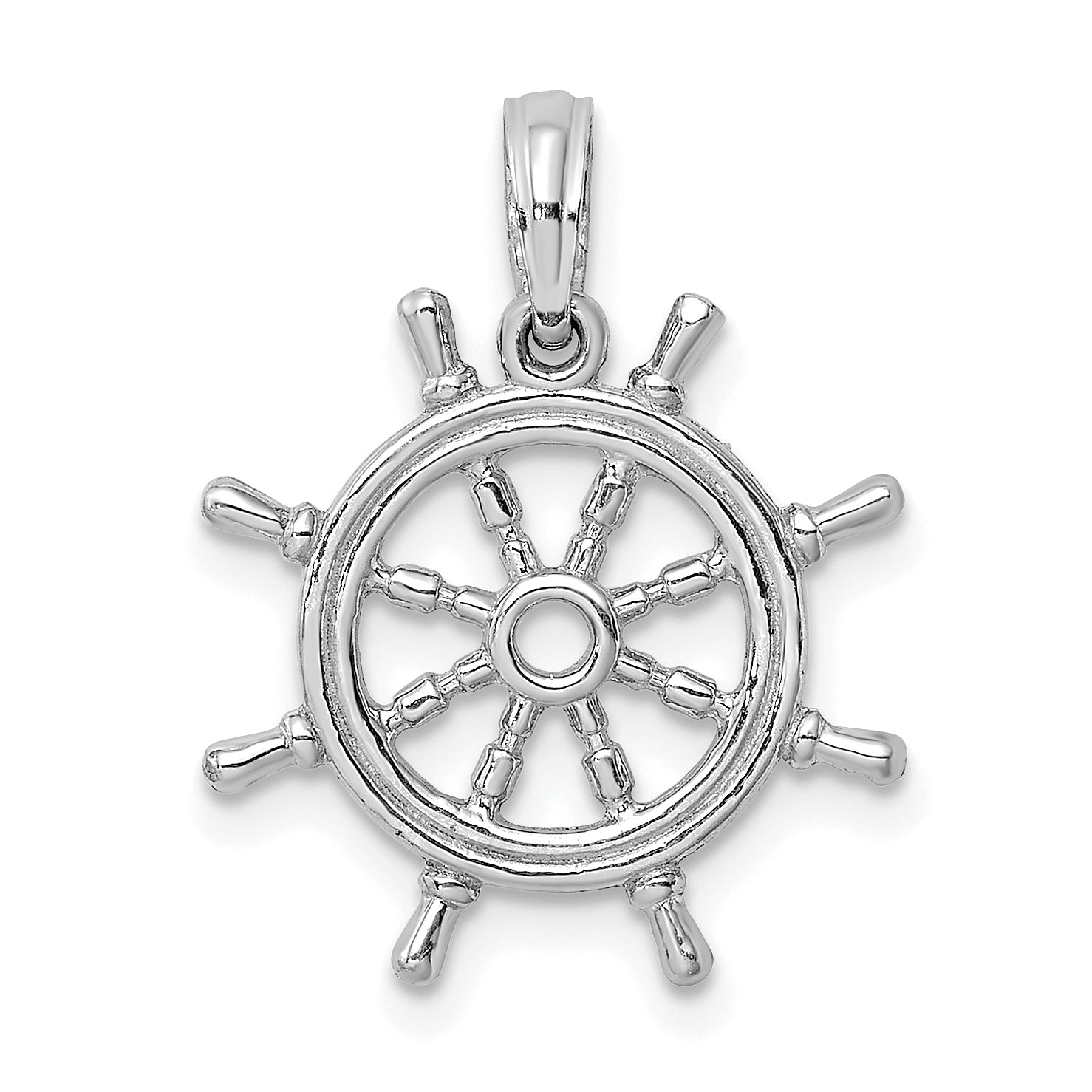 14K White Gold 3-D Ships Wheel Charm