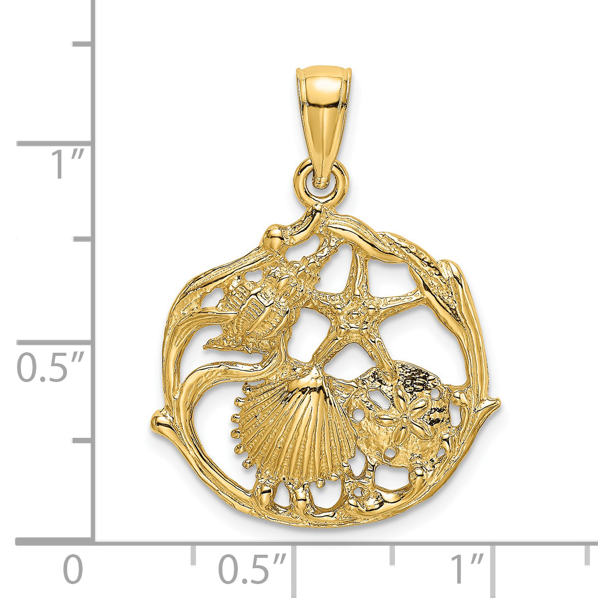 14K Shell Cluster In Circle Charm