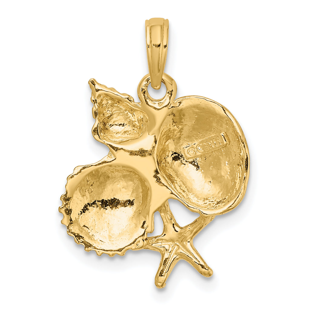 14K Textured Shell Cluster and Starfish Charm