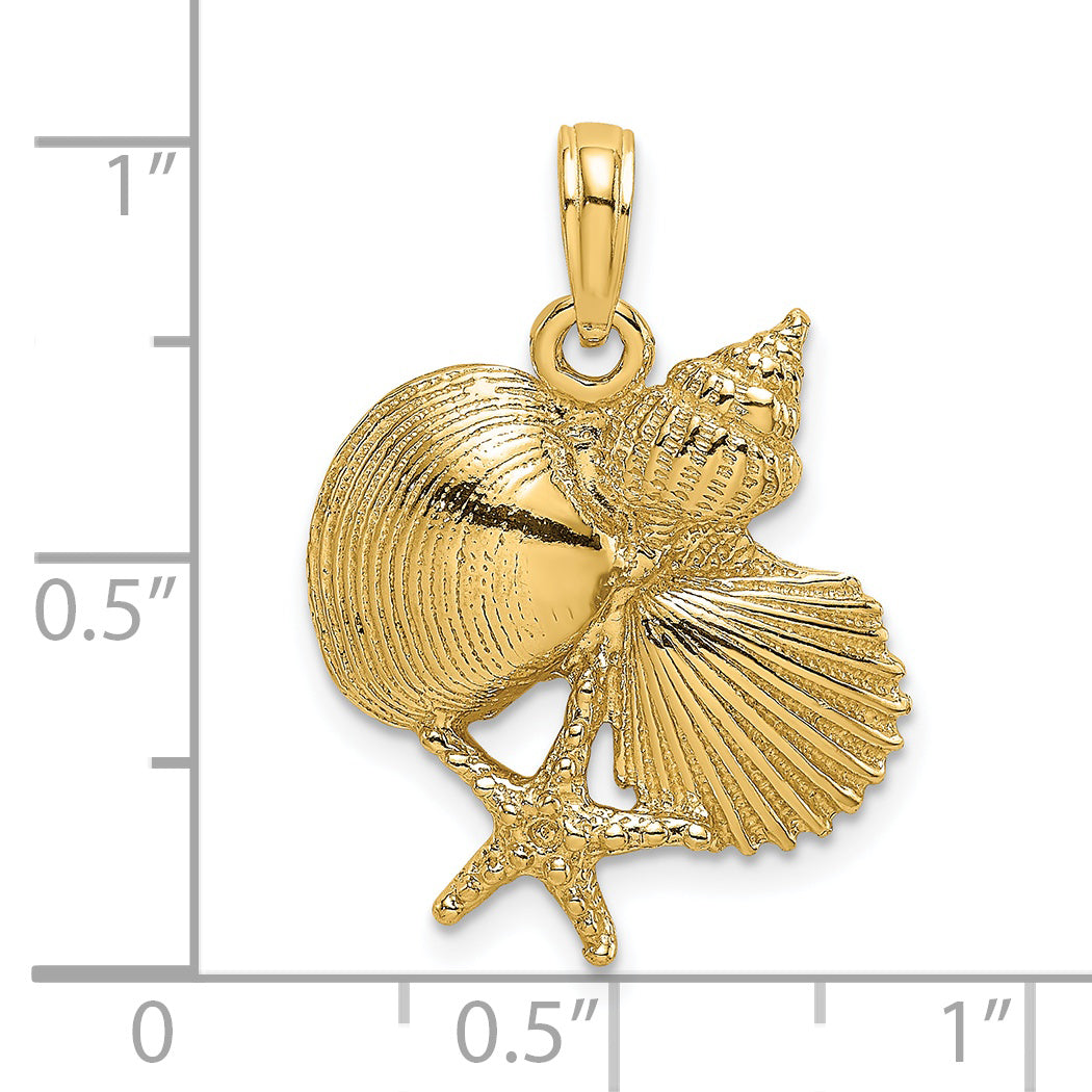 14K Textured Shell Cluster and Starfish Charm