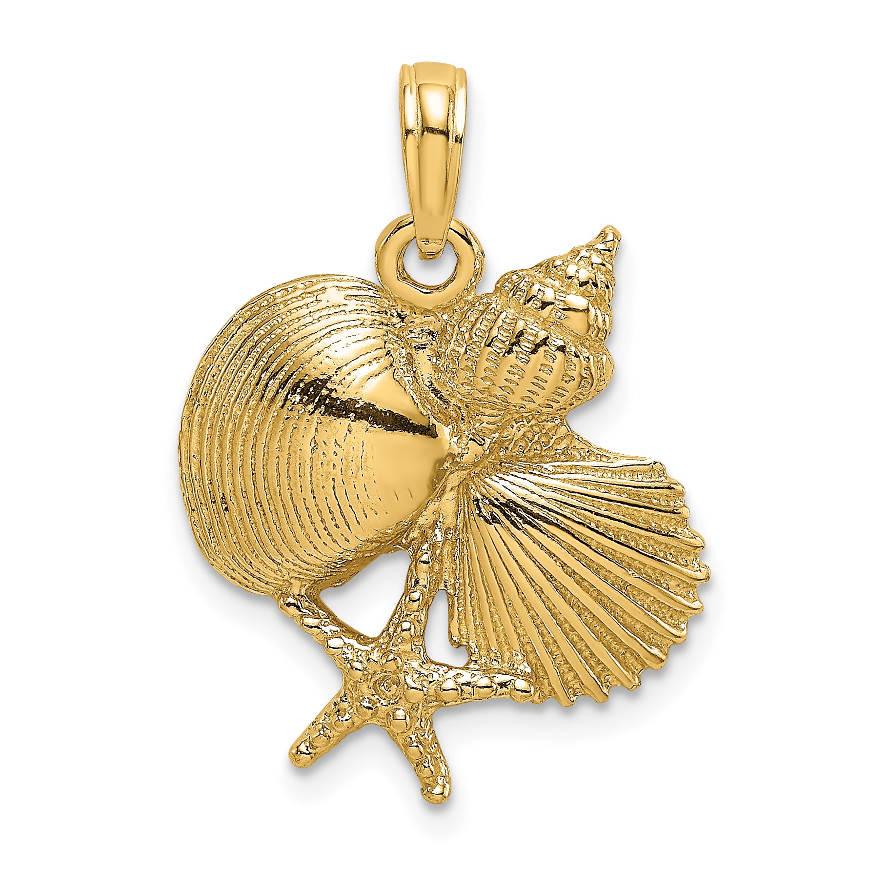14K Textured Shell Cluster and Starfish Charm Main image