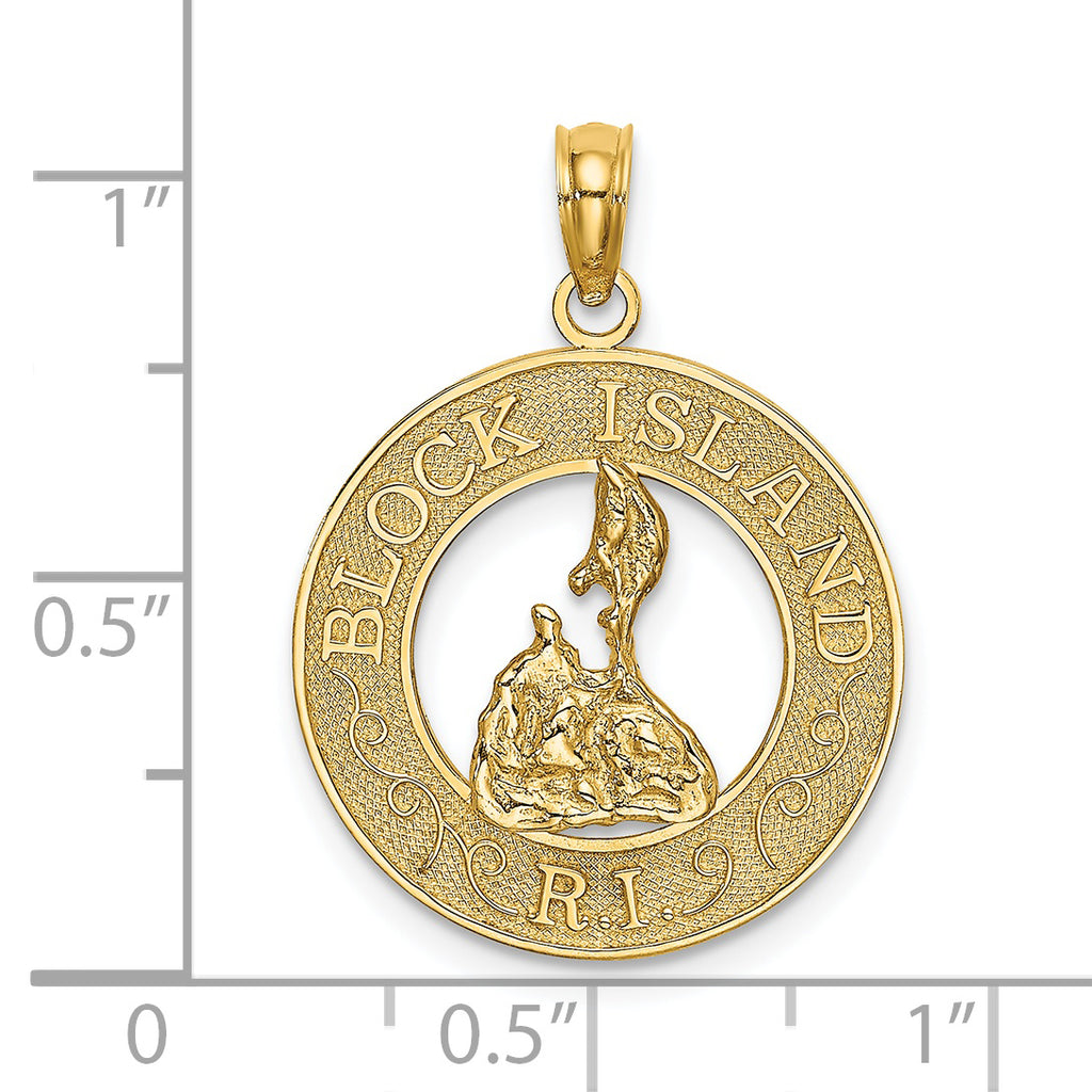 14K BLOCK ISLAND, RI Circle w/ Map Charm