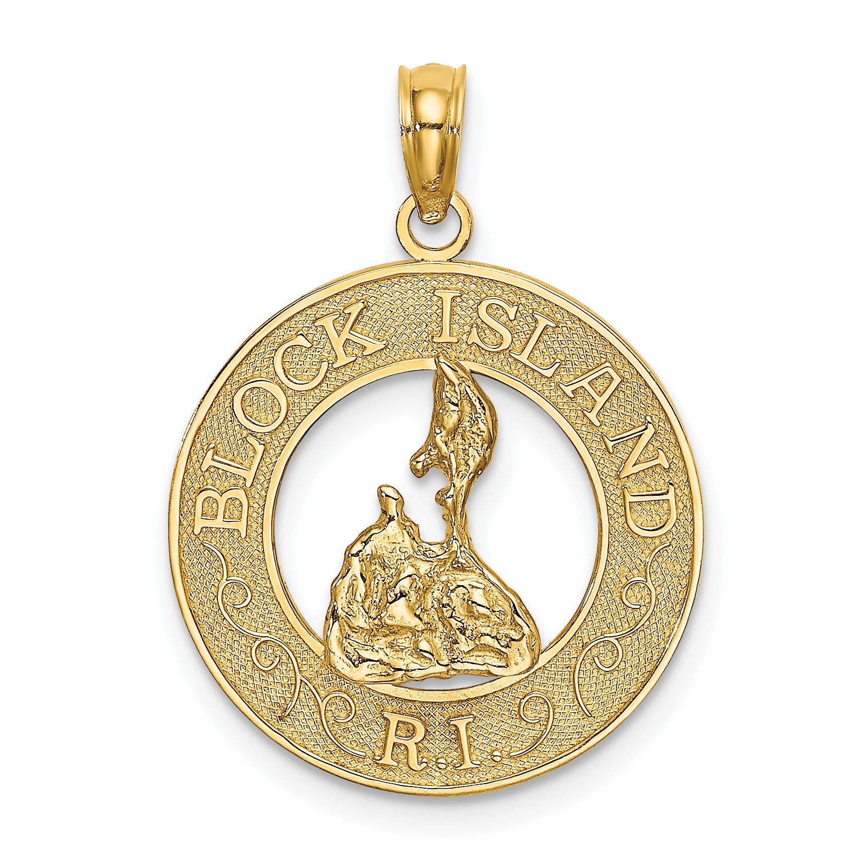 14K BLOCK ISLAND, RI Circle w/ Map Charm