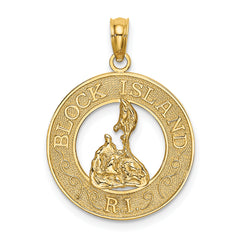 14K BLOCK ISLAND, RI Circle w/ Map Charm