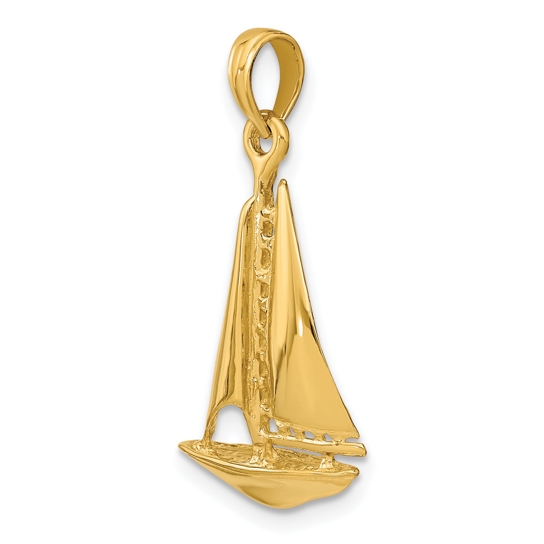 14K 3-D Polished Sailboat Charm