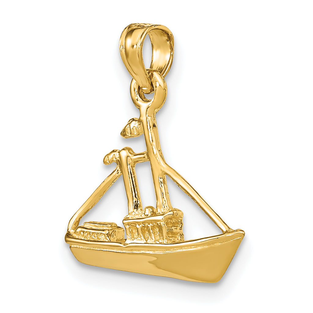 14K 3-D Cargo Ship W/ Tug Boat Charm