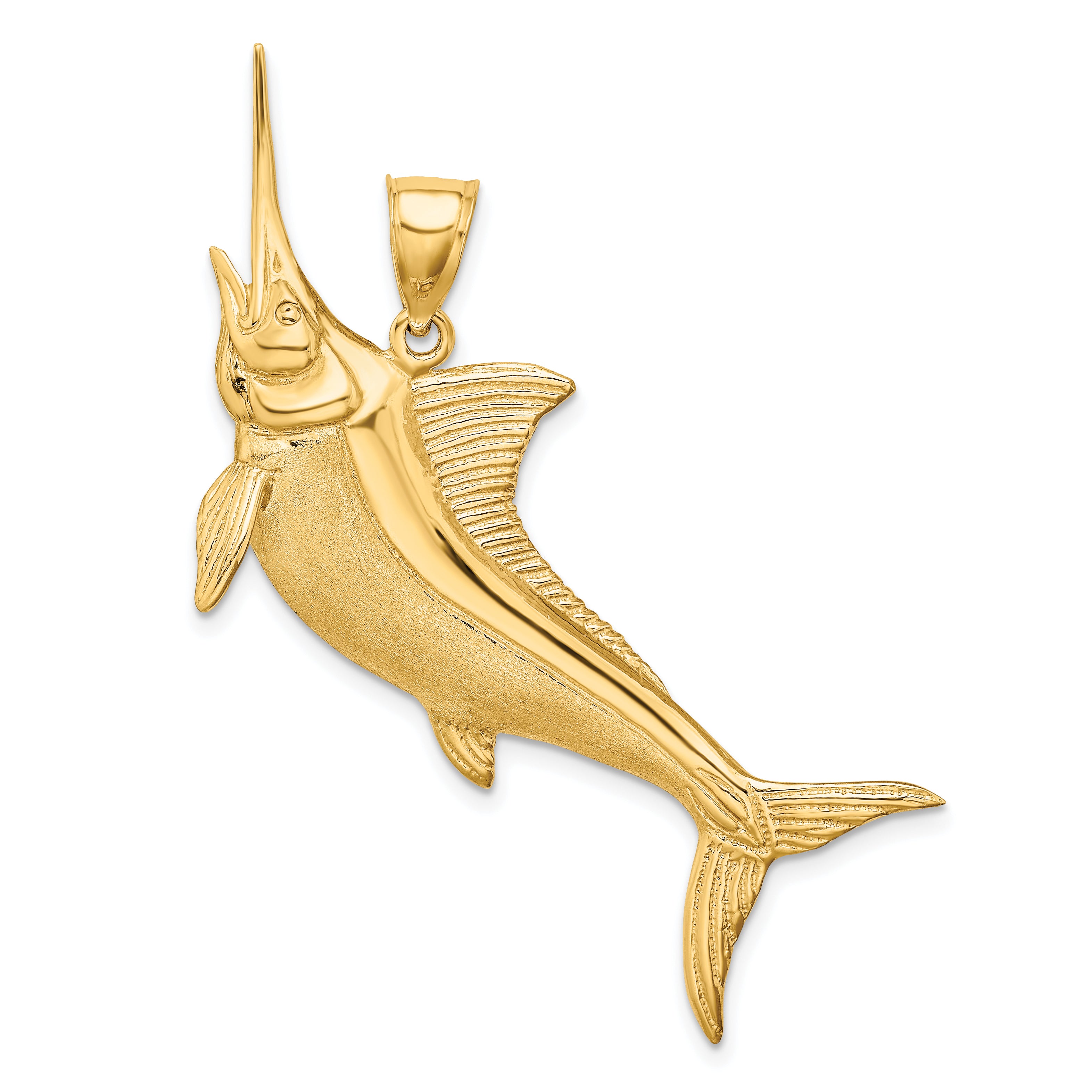 14K 3-D Satin / Polished Marlin Charm