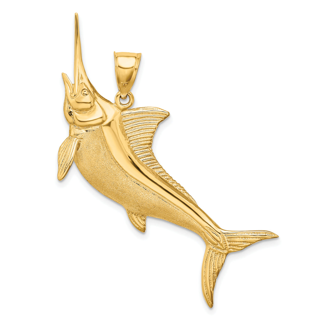 14K 3-D Satin / Polished Marlin Charm