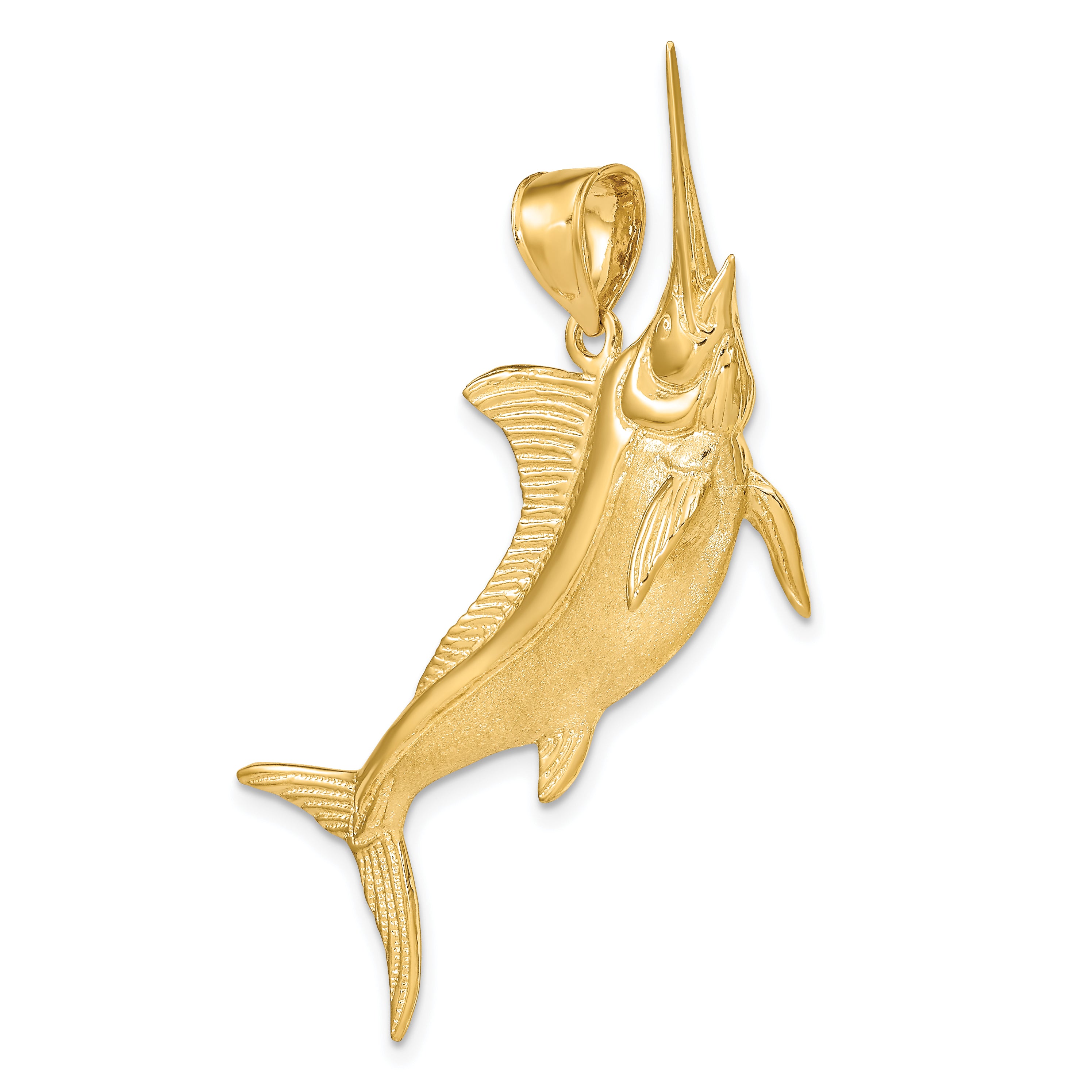 14K 3-D Satin / Polished Marlin Charm