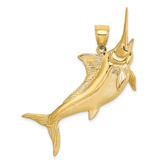 14K 3-D Satin / Polished Marlin Charm