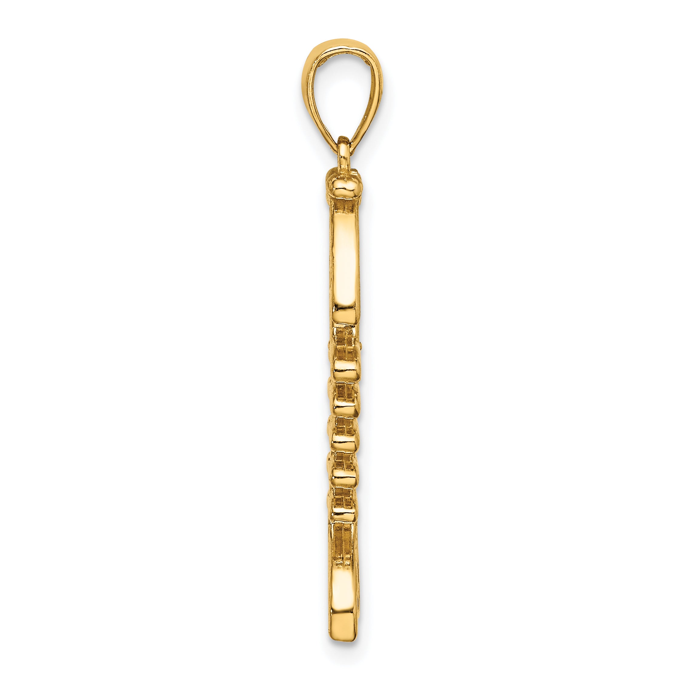 14K 3-D Polished/ Textured Fishbone Charm
