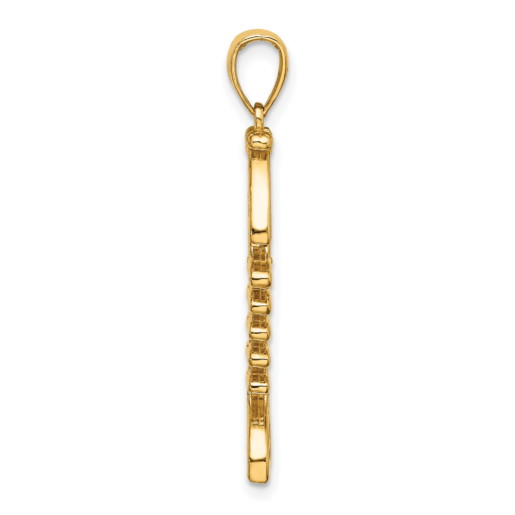 14K 3-D Polished/ Textured Fishbone Charm