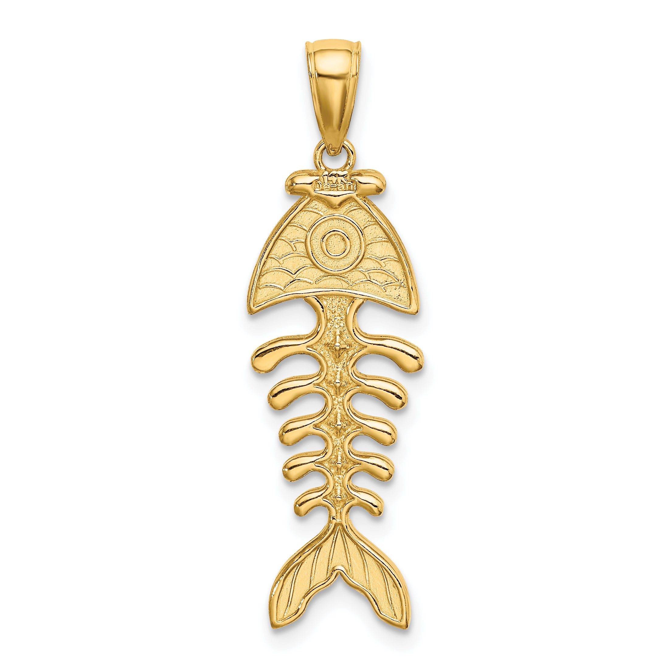 14K 3-D Polished/ Textured Fishbone Charm