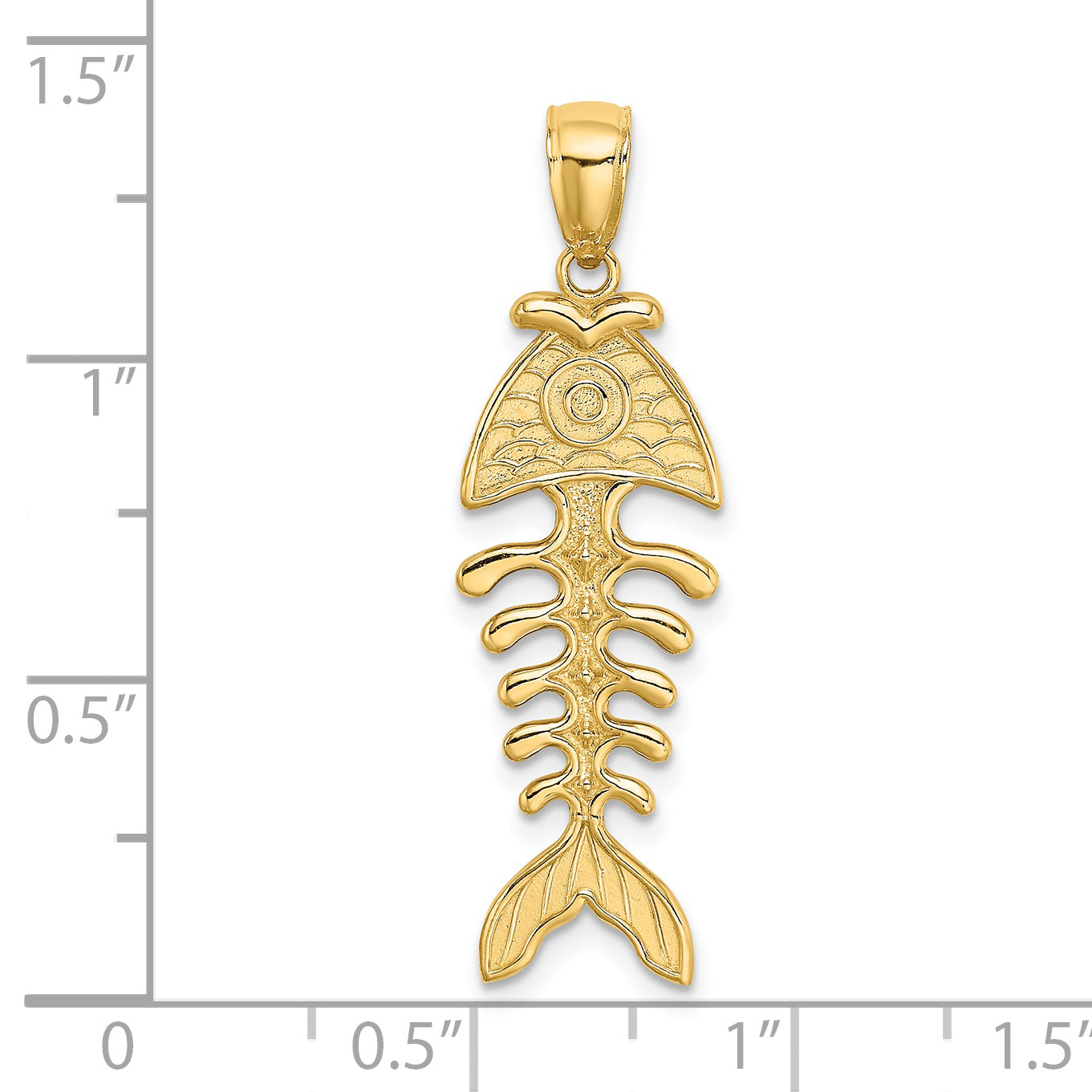 14K 3-D Polished/ Textured Fishbone Charm
