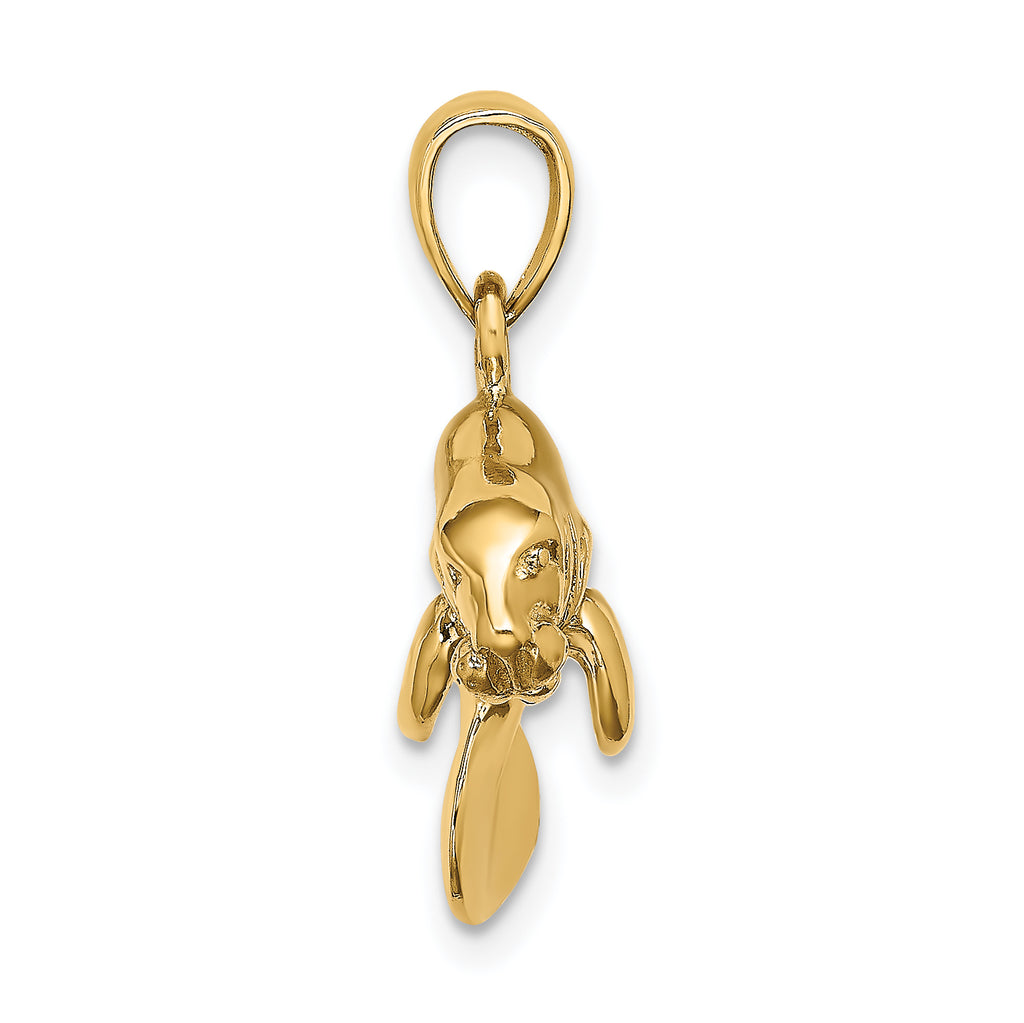 14K 3-D Polished Swimming Manatee Charm