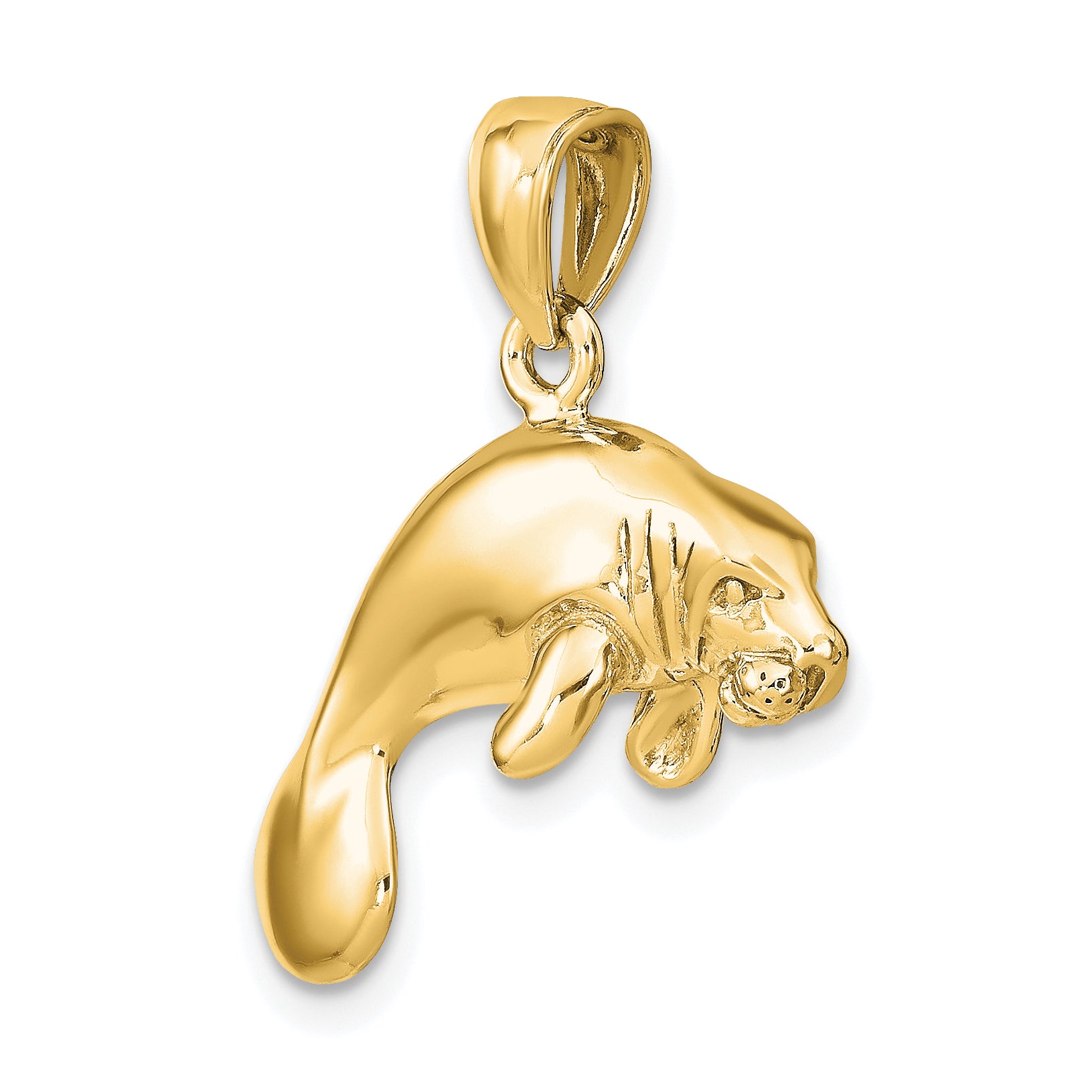 14K 3-D Polished Swimming Manatee Charm