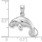 14K White Gold 3-D Polished Swimming Manatee Charm
