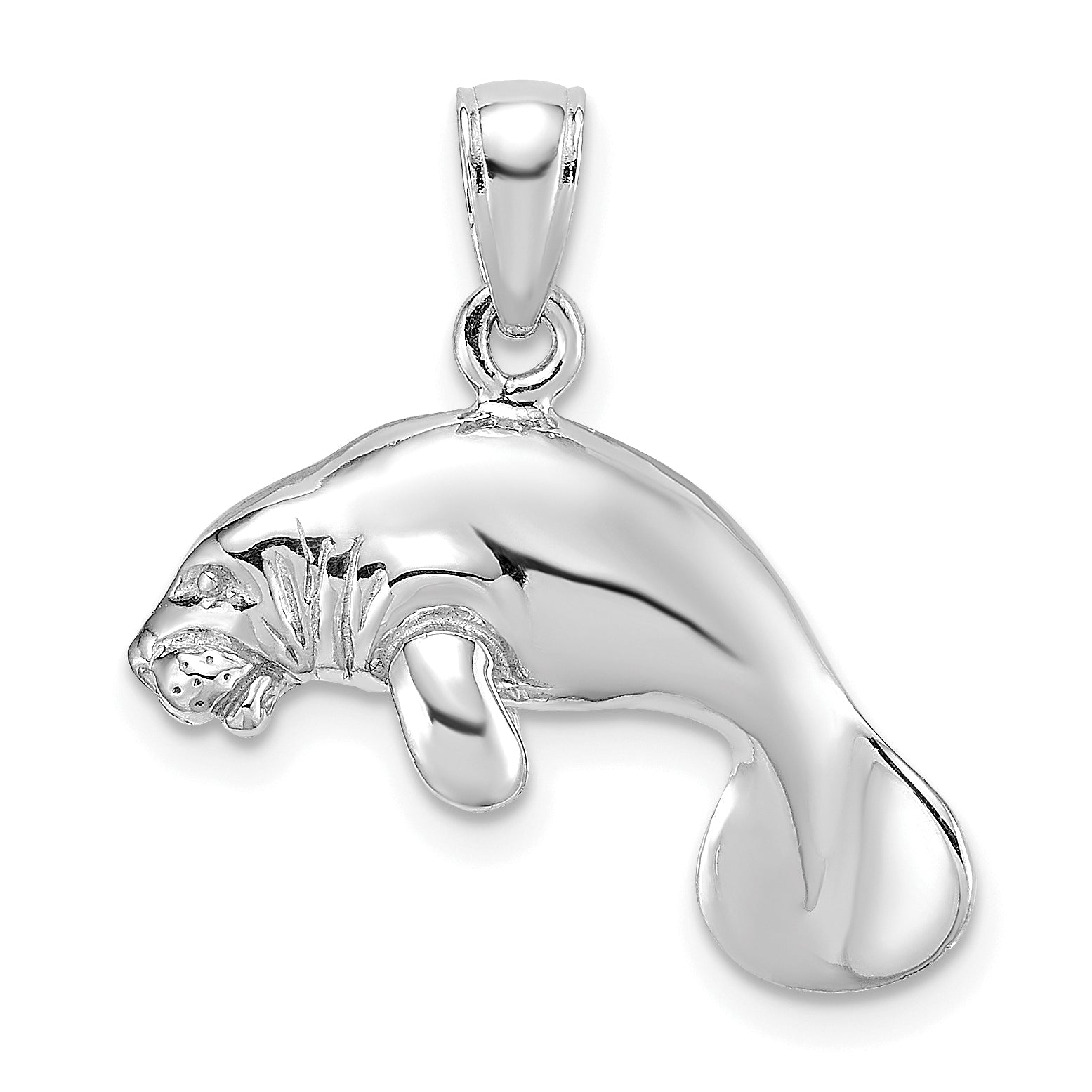 14K White Gold 3-D Polished Swimming Manatee Charm Main image