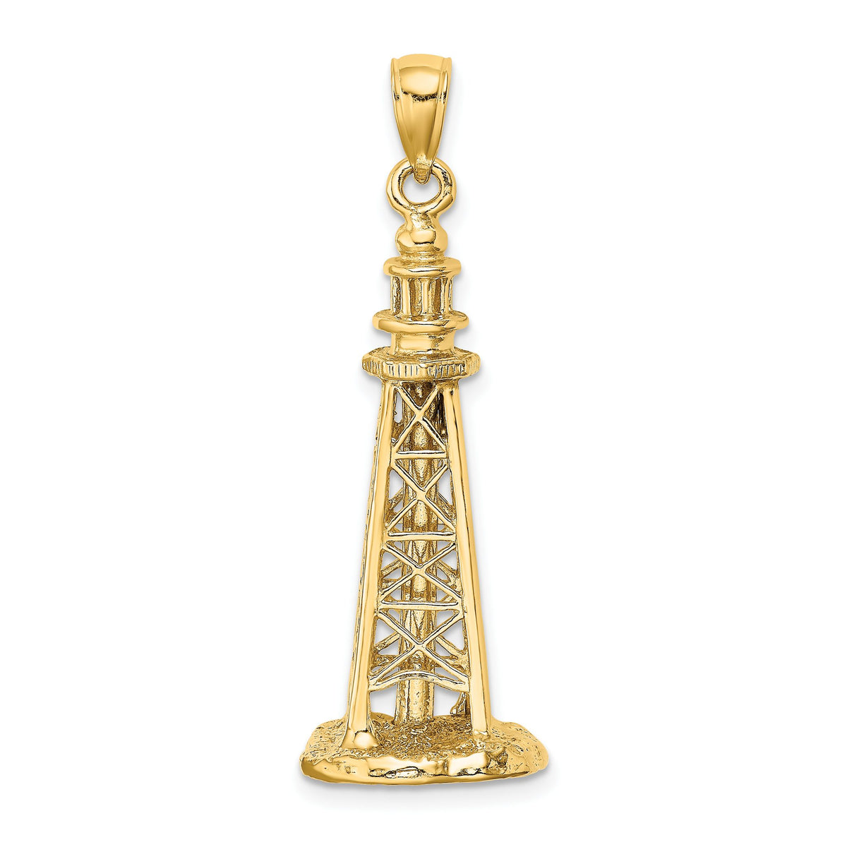 Sanibel Island Lighthouse Charm in 14K Yellow Gold, 38mm Textured - Sophia Jewelers Main image