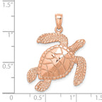 14K Rose Gold Large Textured Swimming Sea Turtle Charm