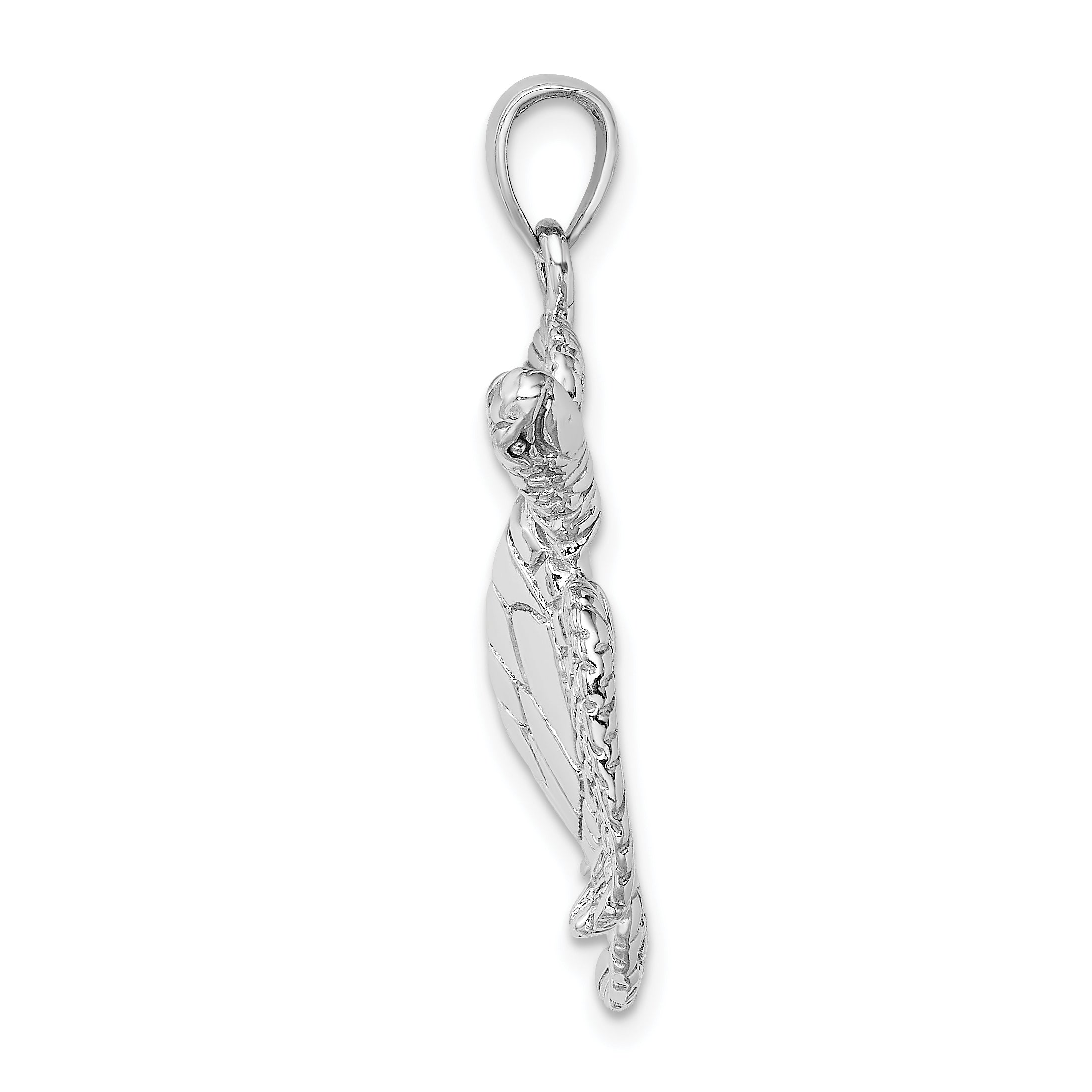 14K White Gold Large Textured Swimming Sea Turtle Charm Secondary image