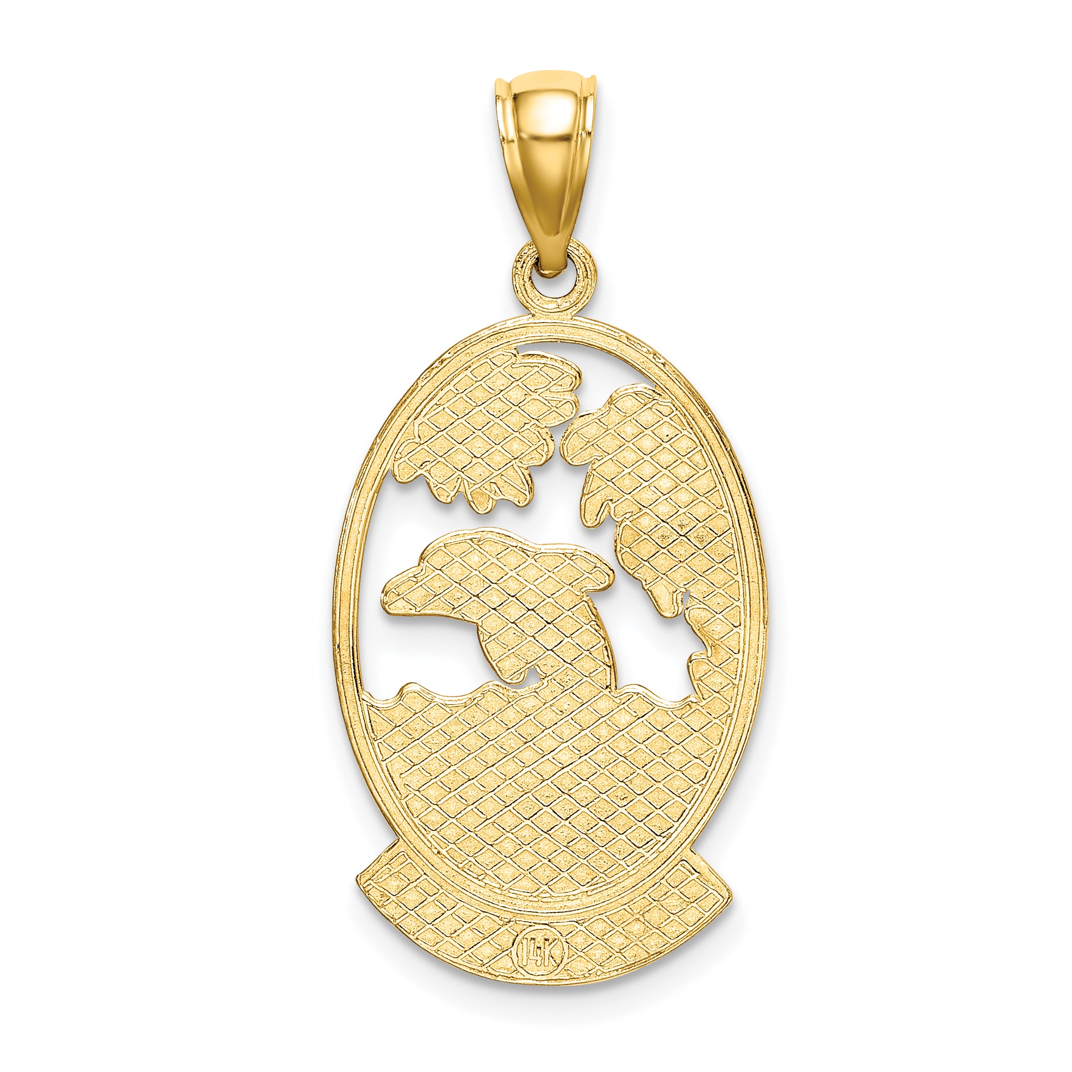 14K ARUBA W/ Dolphin Sunset In Frame Charm
