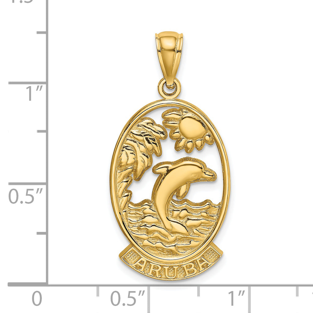 14K ARUBA W/ Dolphin Sunset In Frame Charm