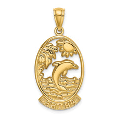 14K ARUBA W/ Dolphin Sunset In Frame Charm