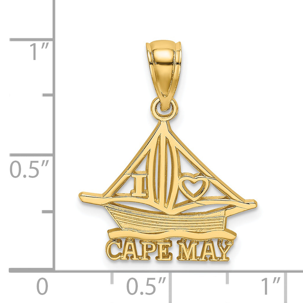 14K I HEART CAPE MAY w/ Cut-Out Boat Charm