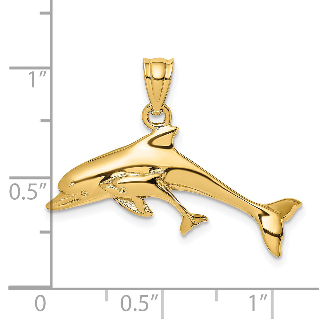 14K Polished Dolphin  and Baby Charm