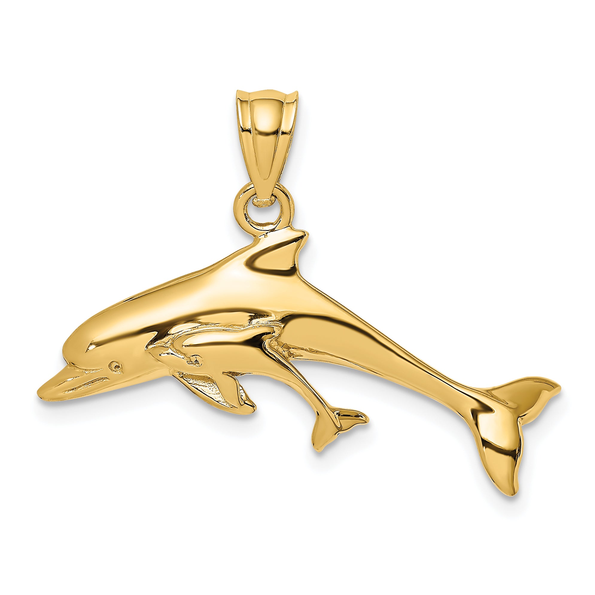 14K Polished Dolphin  and Baby Charm Main image