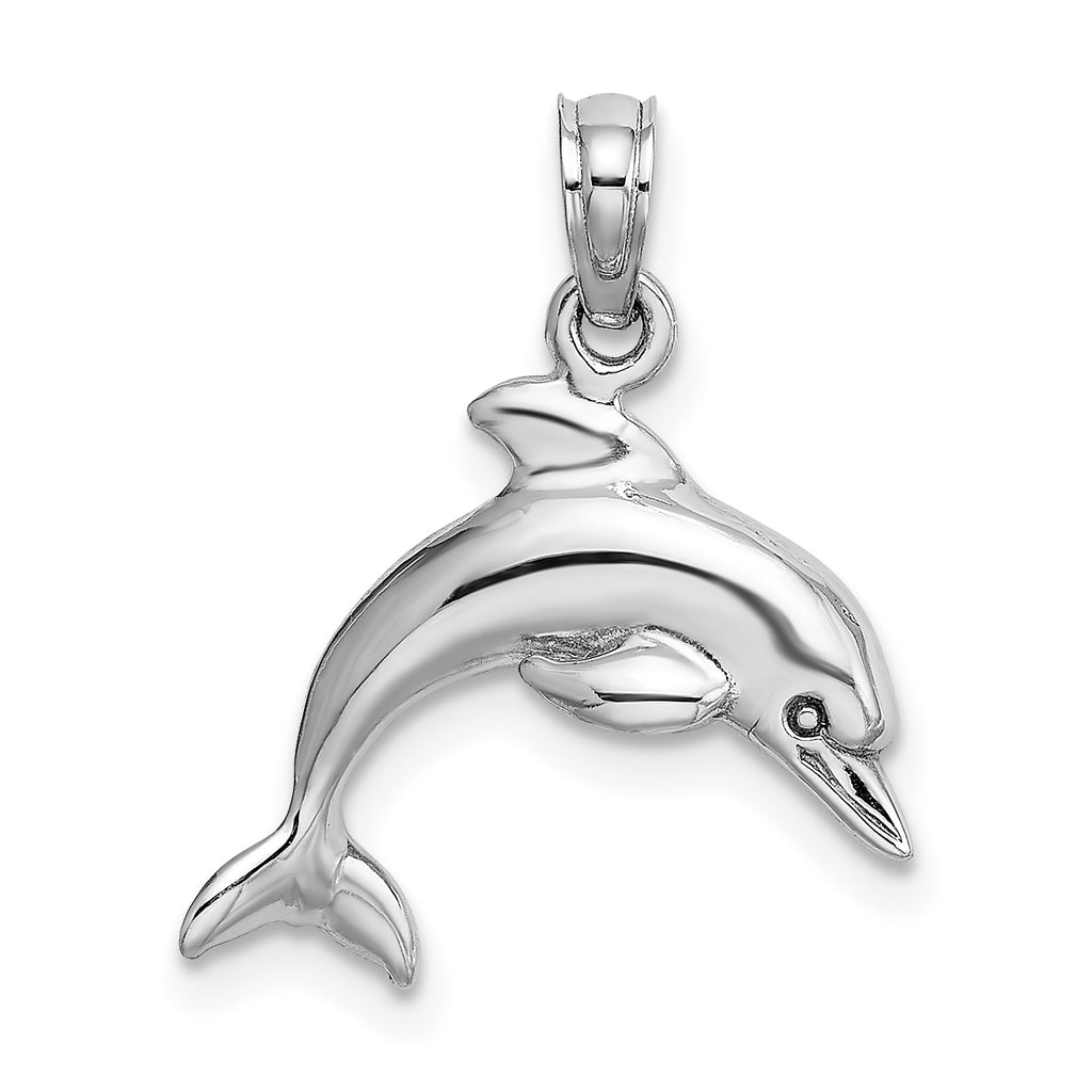 14K White Gold 3-D Dolphin Jumping Charm