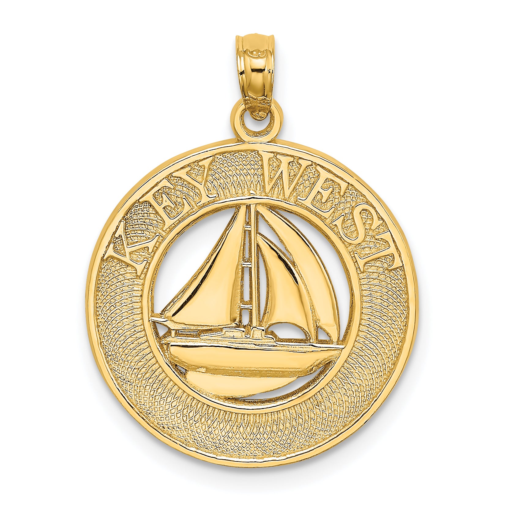 14K KEY WEST Sailboat Circle Charm Main image