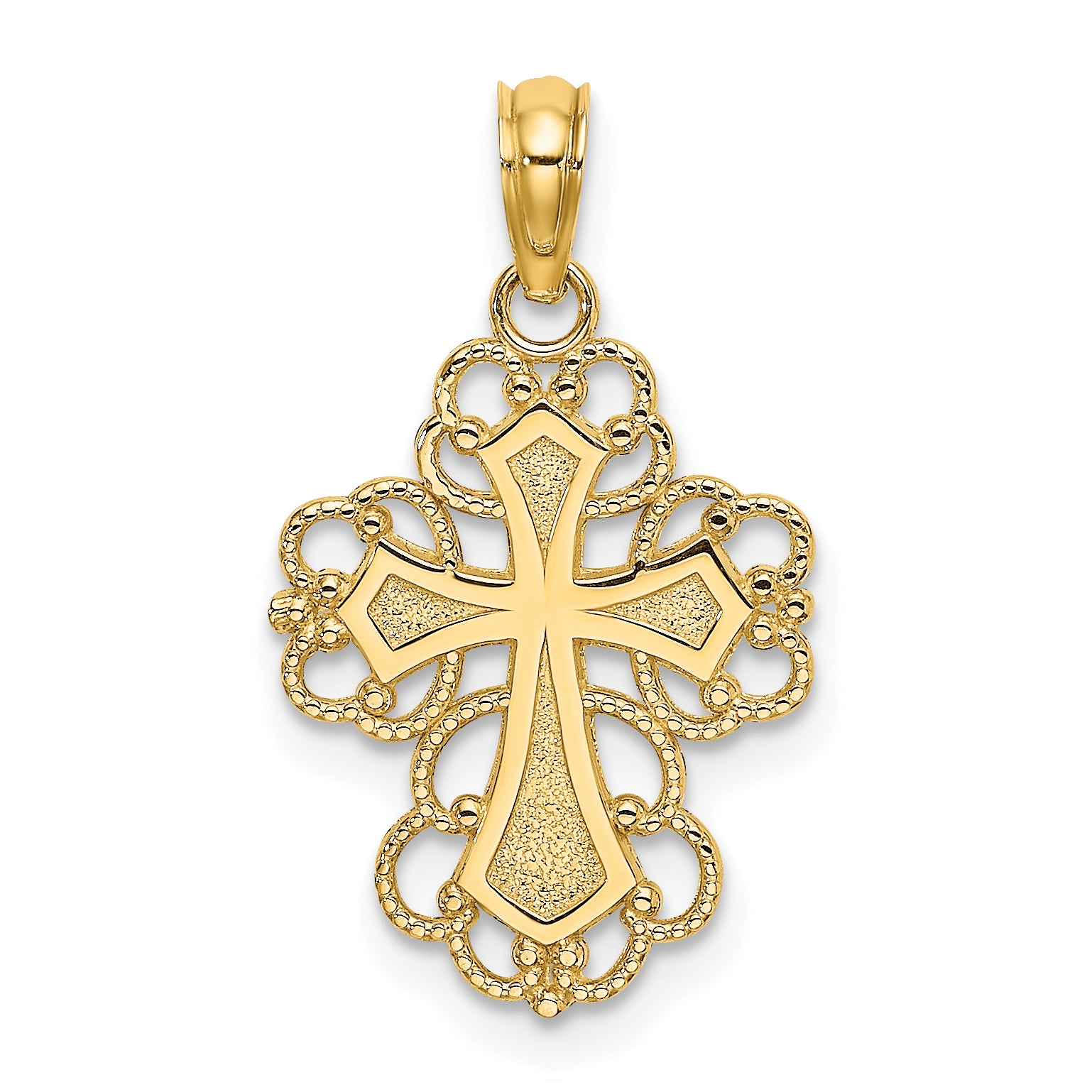 14K Beaded Lace Trim Cross Charm Main image
