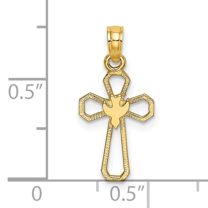 14K Cut-Out Cross w/ Dove Charm