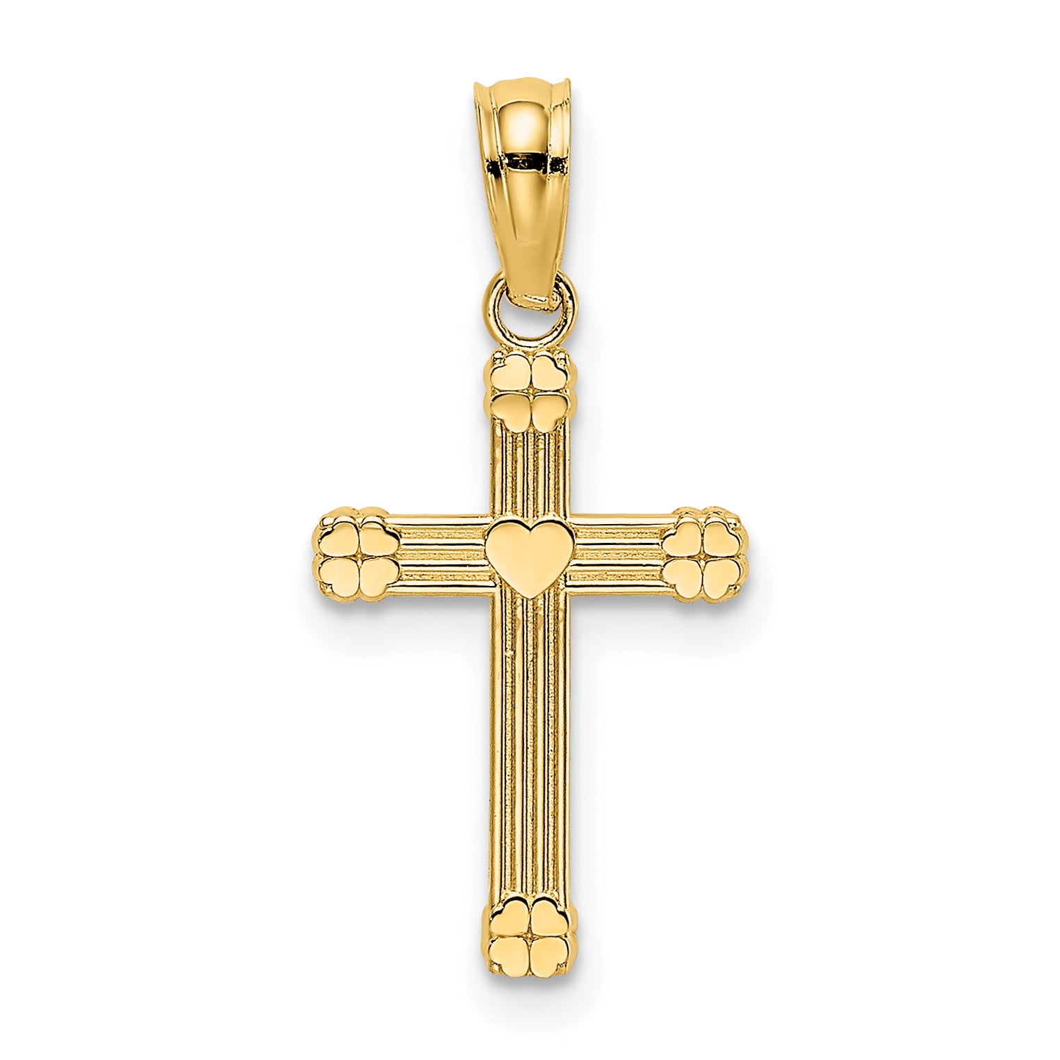 14K Textured w/ Center Heart Small Cross Charm Main image