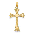 14K Polished and Engraved Cross W/ Heart Charm