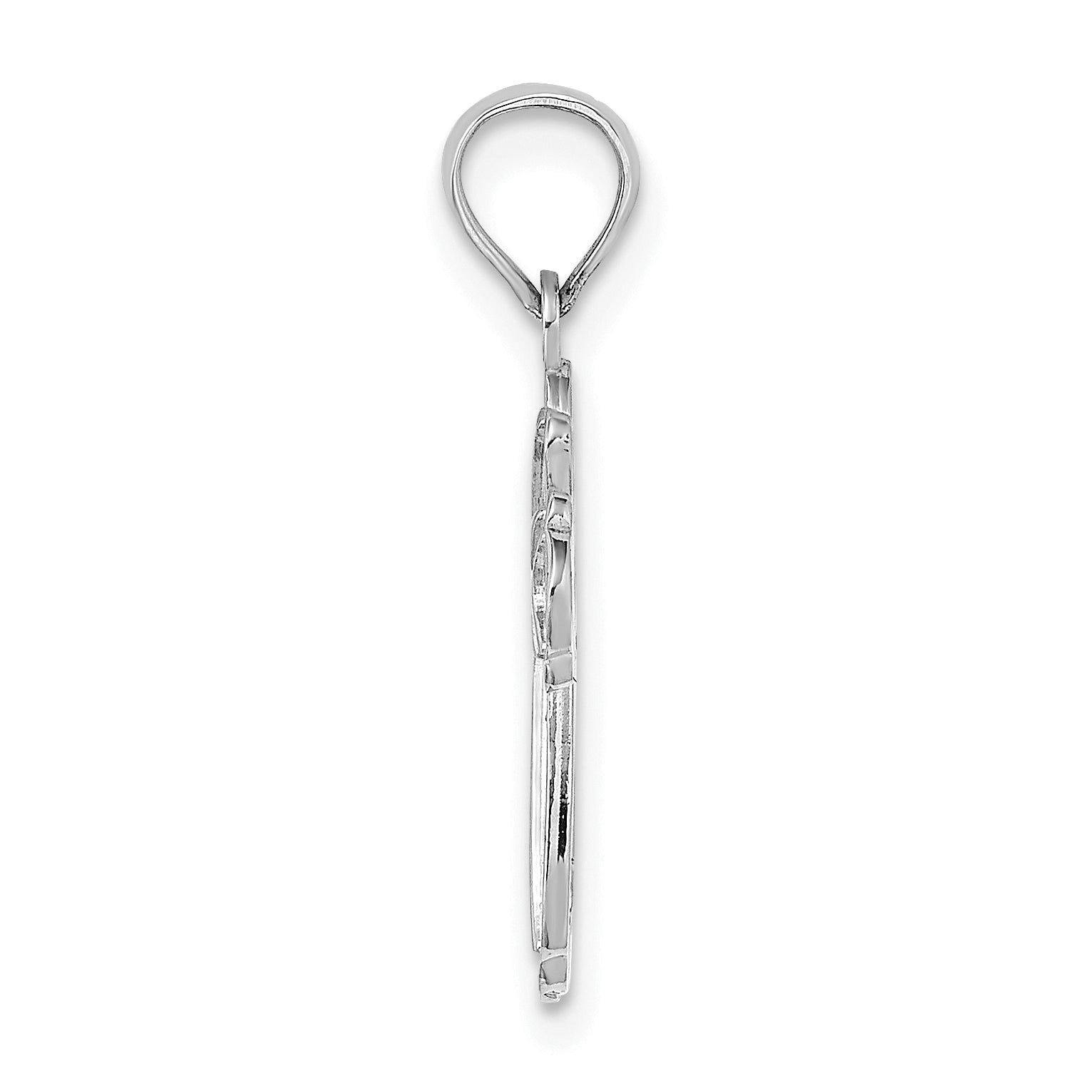 14K White Gold Polished Out Textured Cross Charm