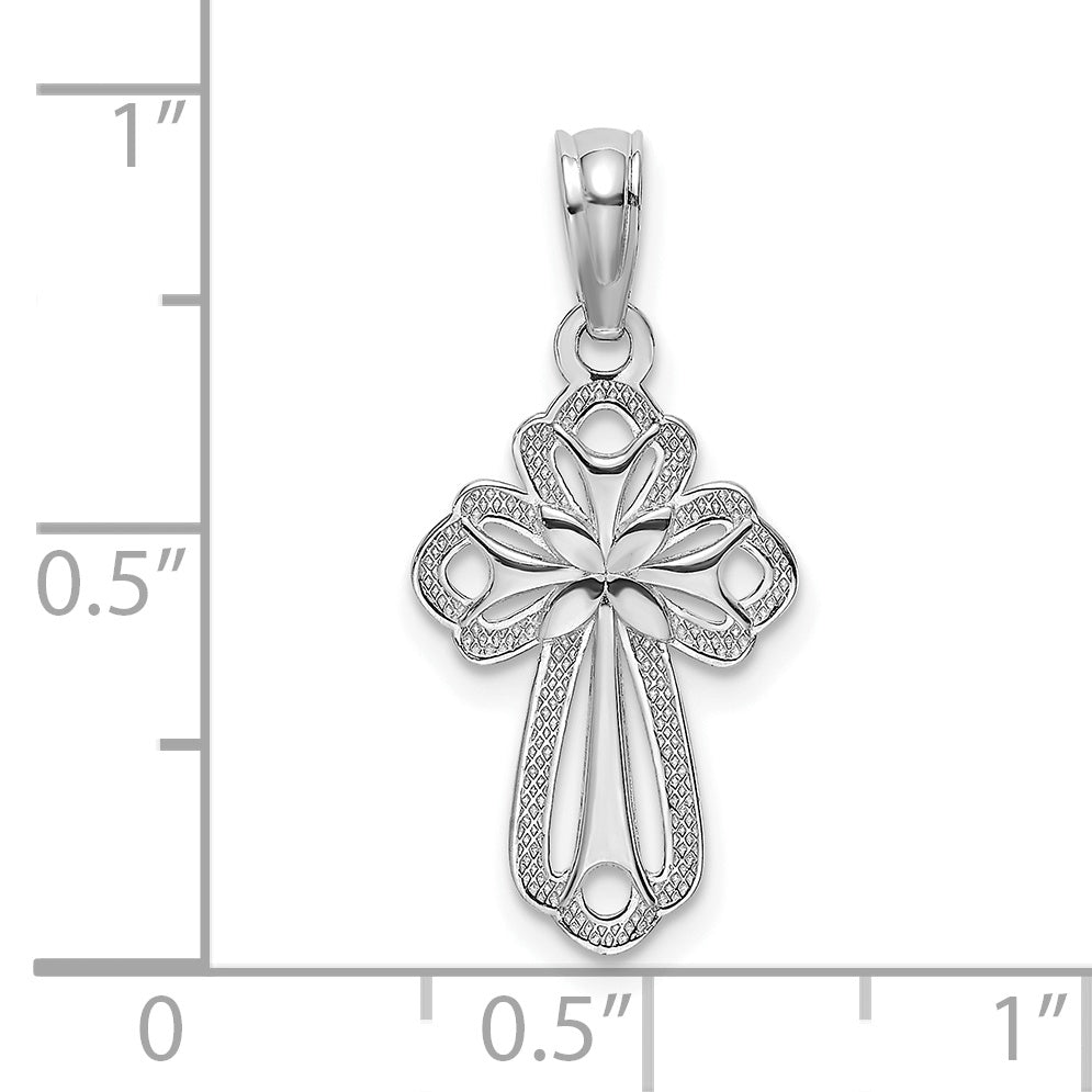 14K White Gold Polished Out Textured Cross Charm