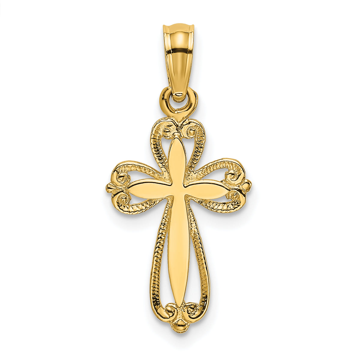 14K Polished and Cut-Out Engraved Cross Charm