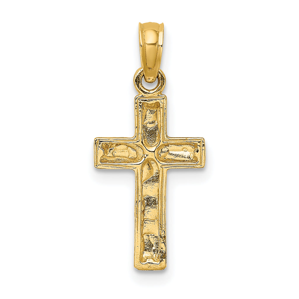 14K 2-D Polished Textured Cross Charm