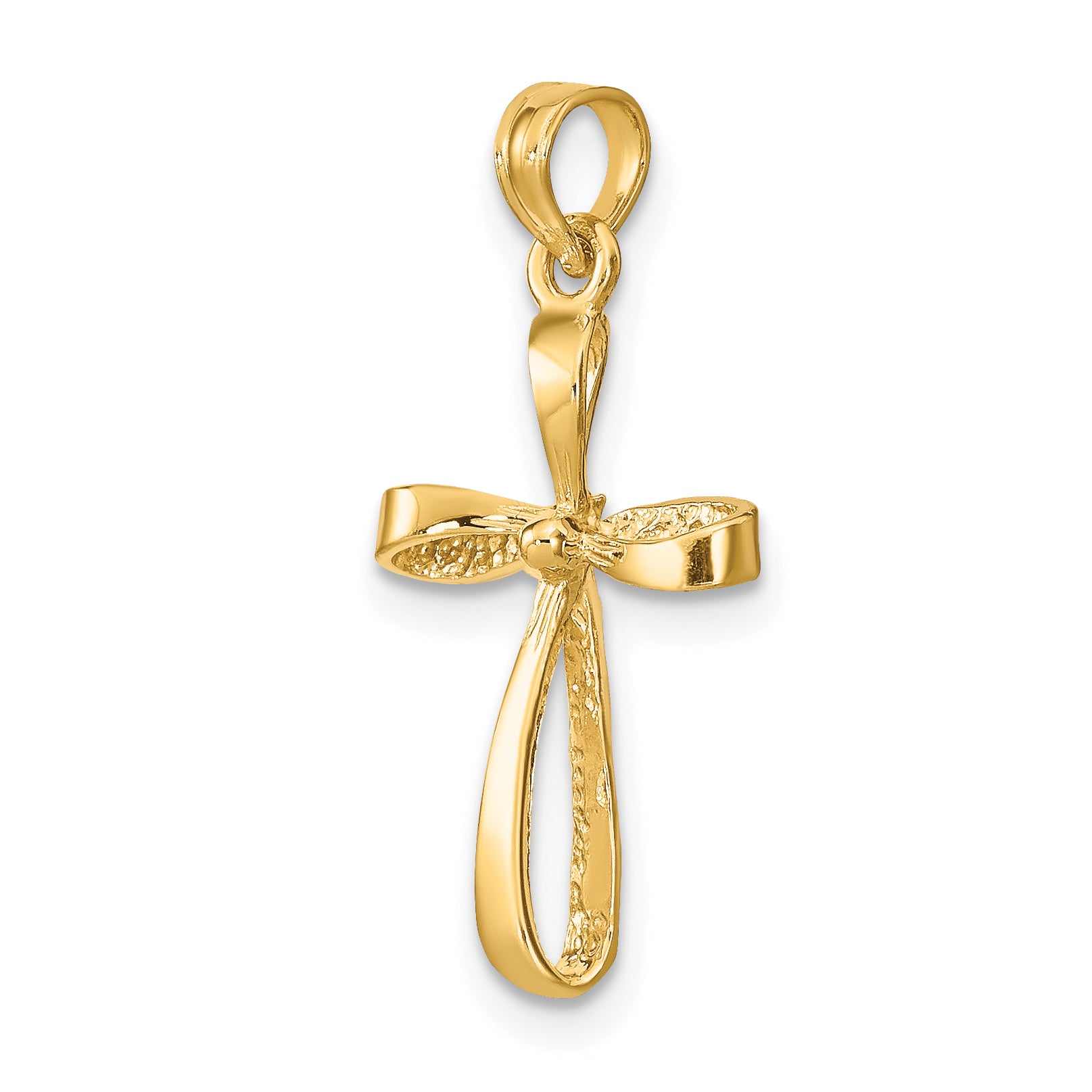 14K 3-D Engraved Polished Twisted Cross Charm