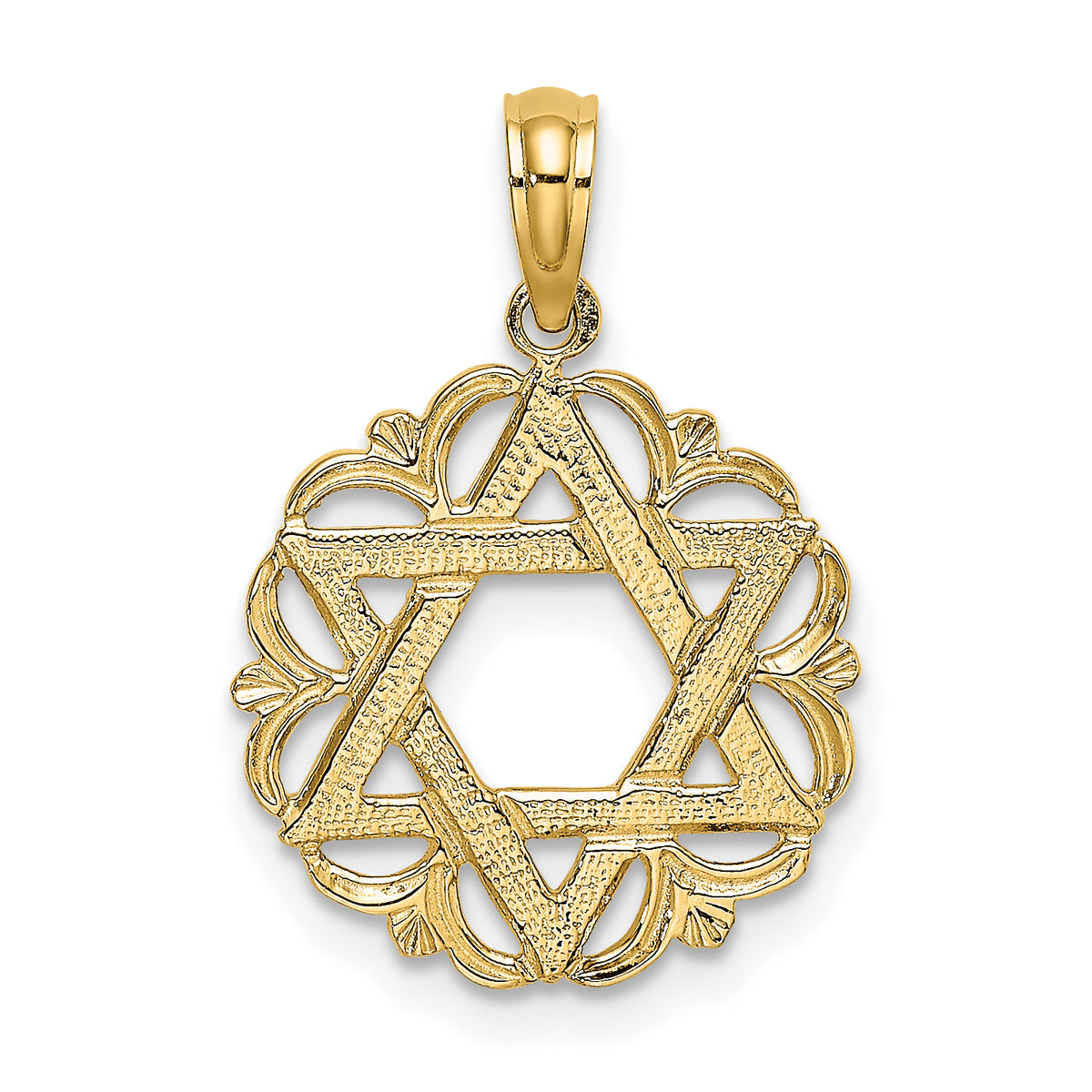 14K Star Of David In Scalloped Circle Charm